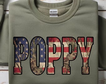 Poppy PNG Patriotic Camo Graphic, American Flag Grandma Sublimation File, Rustic Western Digital Download