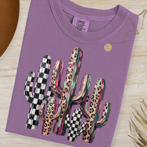 Faux Oil Painted Cactus PNG, Leopard Checkerboard Western Boho Sublimation Graphic (Digital Download) image 4