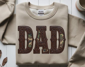 Dad PNG, Tooled Leather Camo Western Design, Rustic Sublimation File (Digital Download)