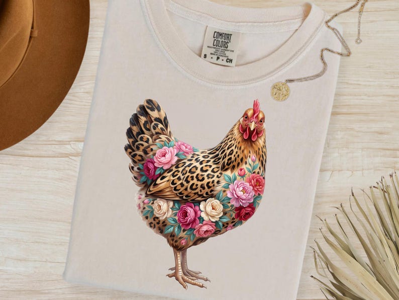 Leopard Pattern Chicken Leopard Floral Chicken PNG, Boho Farmhouse Hen Graphic (digital ...