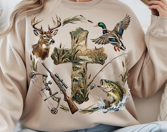Sportsman’s Cross PNG Bundle | Faux Oil Paint, Illustrated Hunting Designs (Digital Download)
