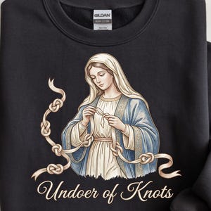 Our Lady Undoer of Knots T-Shirt | Faux Embroidery Marian Devotional PNG