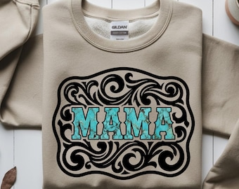 Western Mama Belt Buckle PNG, Turquoise Country Graphic (Digital Download)
