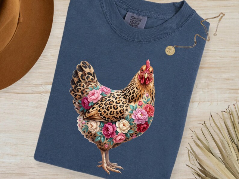 Leopard Pattern Chicken Leopard Floral Chicken PNG, Boho Farmhouse Hen Graphic (digital ...