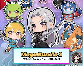 Printable Sticker Mega Bundle of Chibi Anime, Manga and Games | Cute PNG Clipart Pack | Personalize Your DIY Surprise (Digital Download) MB2