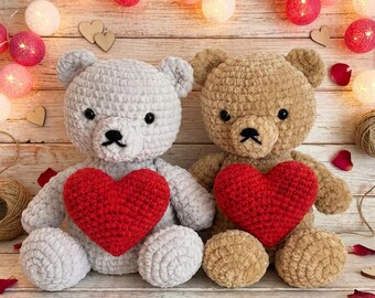 Valentine Teddy Bear Crochet Pattern PDF | Amigurumi Bear with Heart
