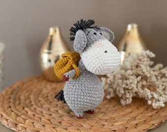 Donkey with Backpack Crochet Pattern PDF | Amigurumi Farm Animal | Plush Toy Pattern | Beginner Friendly