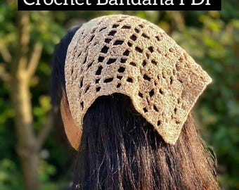 Crochet Bandana Pattern PDF | Summer Headscarf | Triangle Hair Scarf | Beginner Friendly Boho Festival Accessory