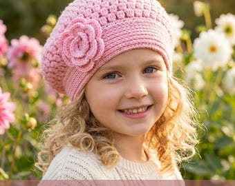 Crochet Beret Pattern PDF | French Hat with Flower | Beginner Friendly | Child to Adult Sizes
