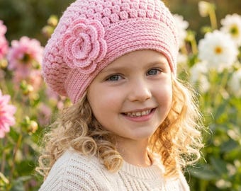 Crochet Beret Pattern PDF | French Hat with Flower | Beginner Friendly | Child to Adult Sizes