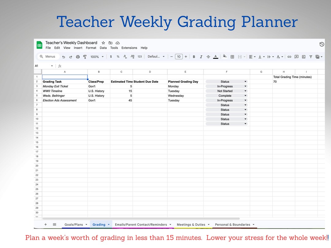 Teacher Grading Planner | Weekly Grading Tracker Google Sheets ...