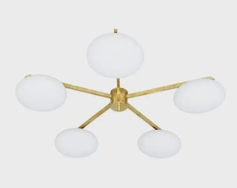 Angelo Lilli plafondlamp in messing en opaline glas vintage stijl plafondkroonluchter