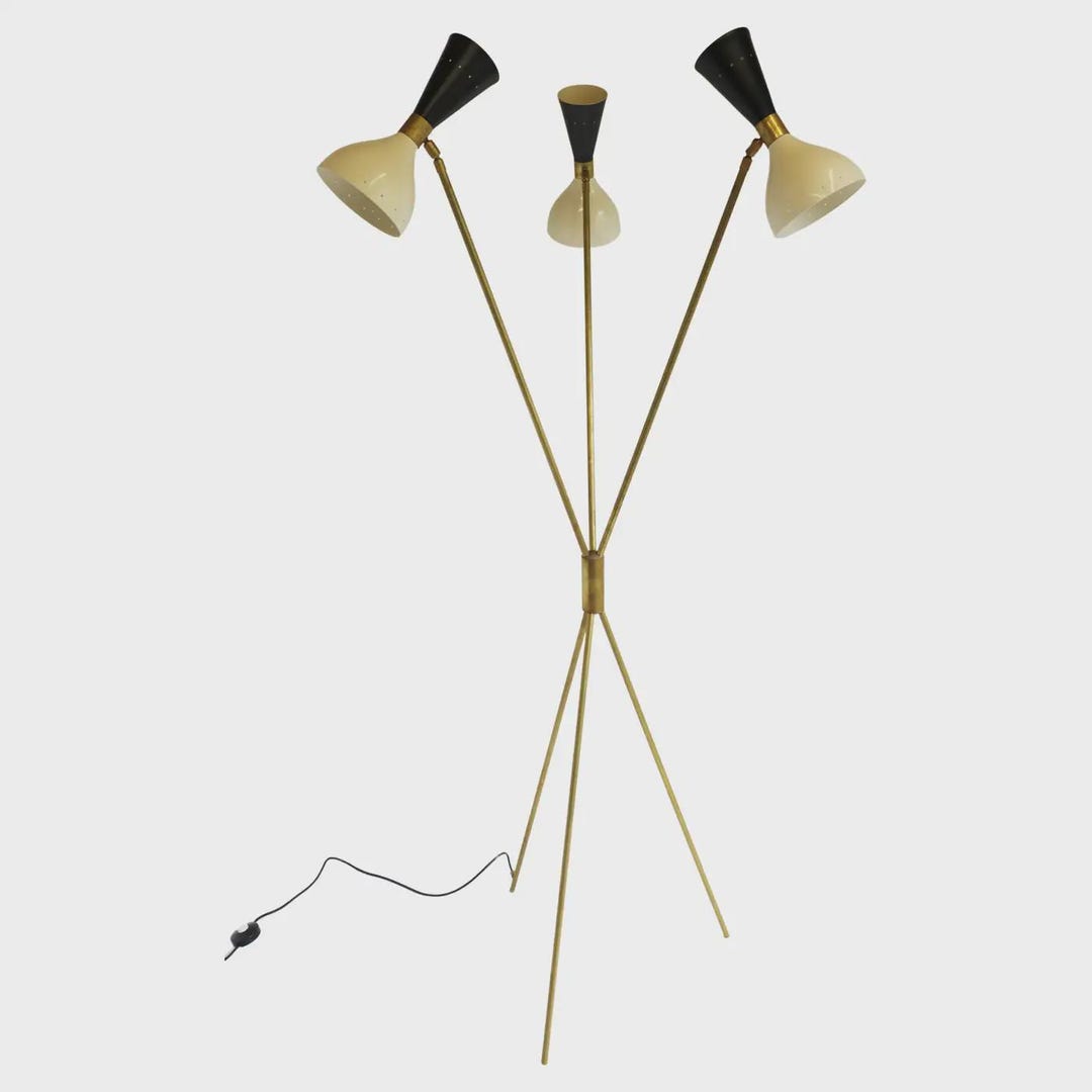 Mid Century Italian 3 Arm Diabolo Tripod Brass Floor Lamp Lighing Decor ...