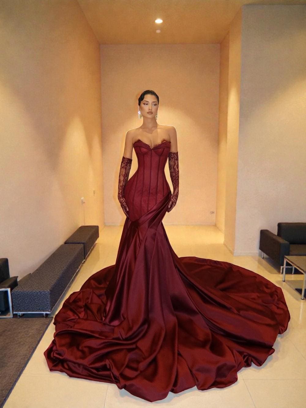 burgundy dress with train Tie Shoulder A Line Sequin Burgundy Straps Prom Dress With Train