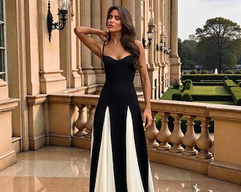 Black Ivory Contrast Maxi Dress | Sweetheart Neckline Evening Gown