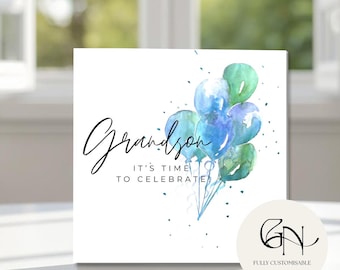 Carte d'anniversaire personnalisée, voeux de ballons, célébrez-le, thèmes vert et bleu