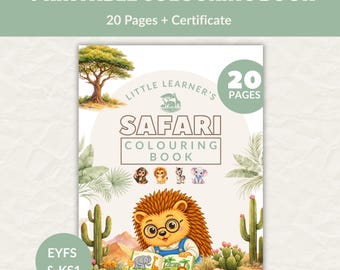 Safari Malbuch für Kinder Printable | Dschungeltiere Malbuch | EYFS KS1 Aktivität | 20 Malvorlagen | Sofort Download