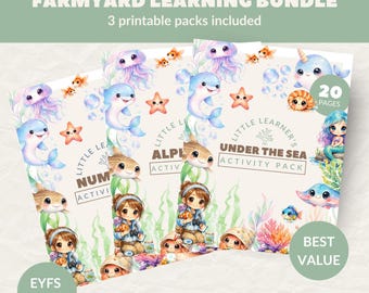 Unter dem Meer Lern-Bundle | Alphabet A–Z, Zahlen 1–10 & Aktivitätspaket | EYFS Arbeitsblätter zum Ausdrucken für Kinder