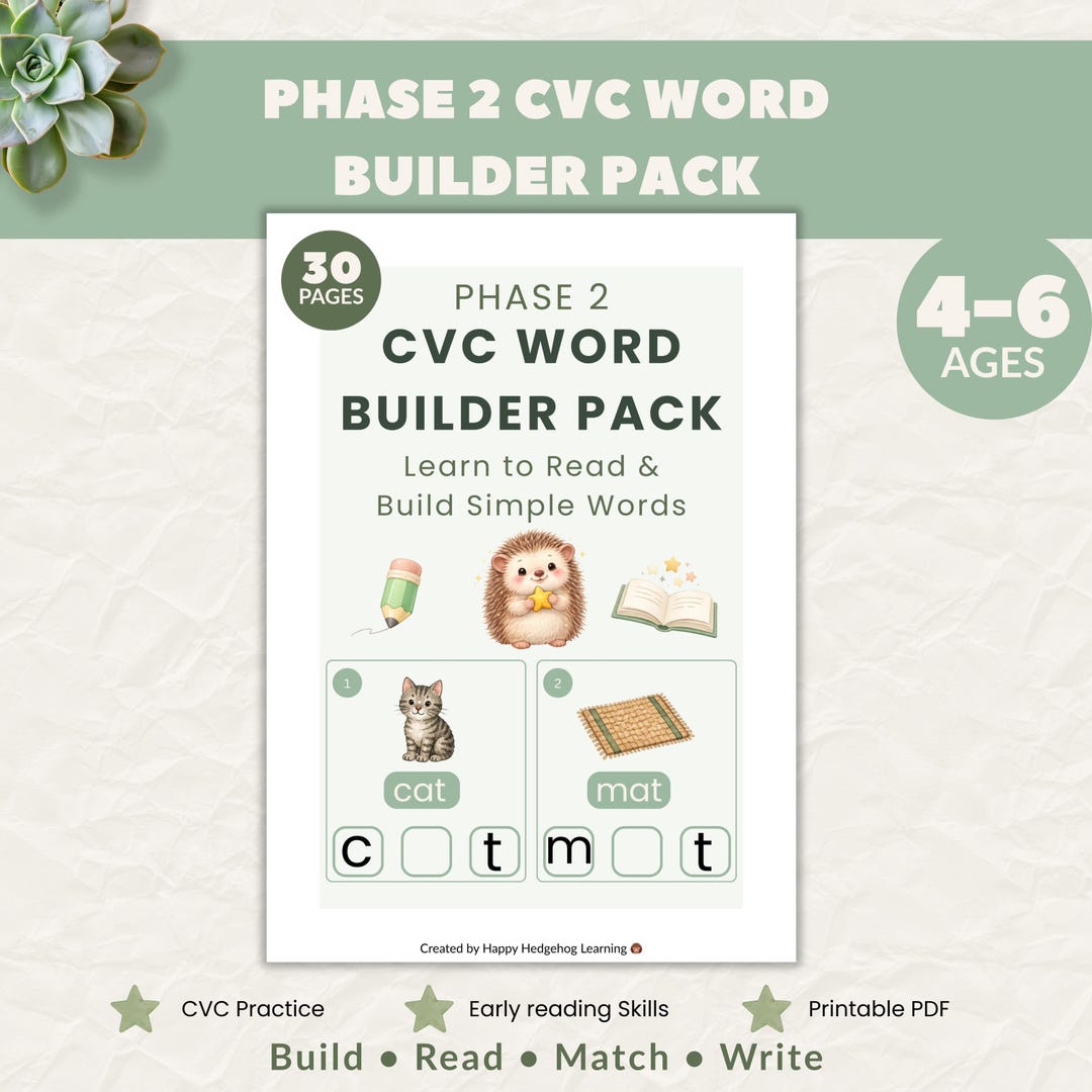 Phase 2 CVC Word Builder Pack | Phonics Worksheets for Kids Ages 4-6 ...