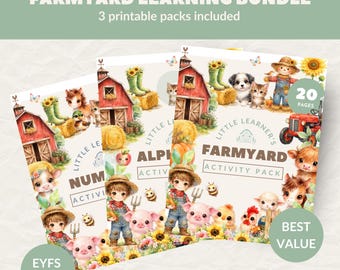 Bauernhof Lernmittel Bundle Printable | EYFS KS1 Blockstreifen | Zahlen Alphabet Mathe | Empfang & Jahr 1 Kids | Lernmittel und Lernmittel