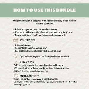 Printable activity pack for kids showing how to use the worksheets at home, in classrooms, or during quiet learning time.