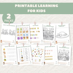 Full preview of printable learning activities included in this kids activity pack, featuring maths, literacy, puzzles, and games.