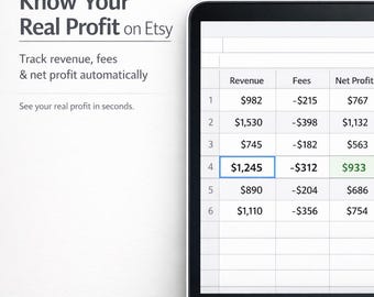 Etsy Profit Tracker Spreadsheet – Calculate Revenue & Net Profit Automatically | Simple Excel Tool