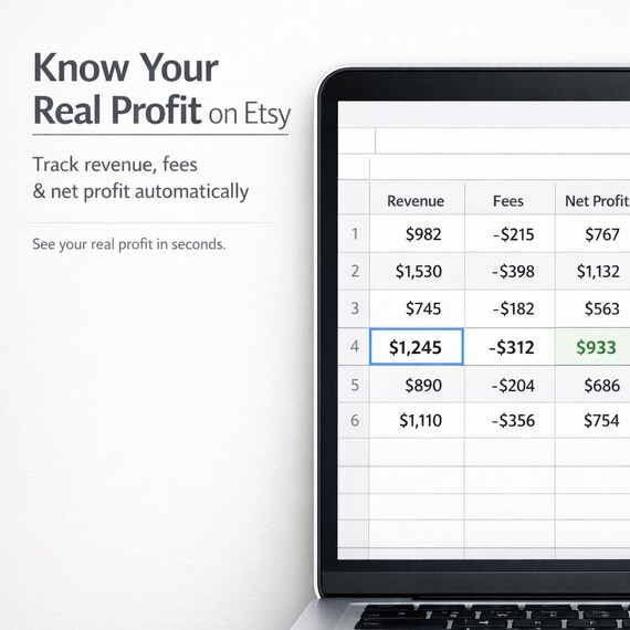 Etsy Profit Tracker Spreadsheet – Calculate Revenue & Net Profit Automatically | Simple Excel Tool
