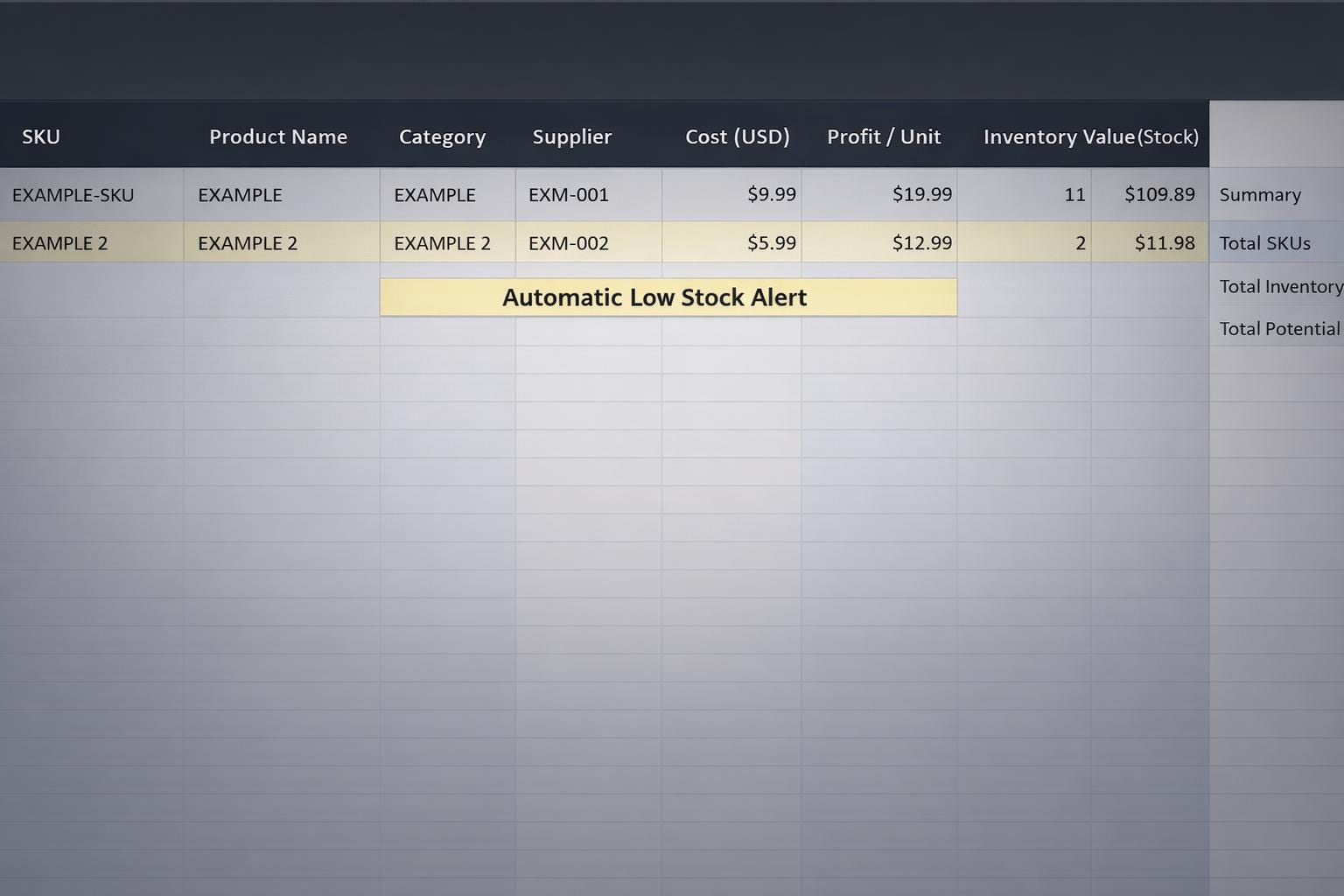 Simple Inventory List Template (excel) – One Sheet Stock Tracker for ...