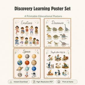 Discovery Learning Poster Set Printable Educational Posters Dinosaurs Space Emotions Community Helpers PDF