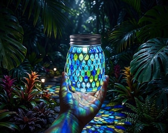 Soldriven trädgårdslampa i glas med mosaikmönster - En färgklick för dina utomhuskvällar