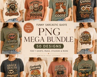 50 Sarcastic Quotes PNG SVG Bundle | Funny Snarky T-Shirt Designs | Humor Typography Pack | Cricut Silhouette | Instant Download
