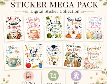 100 Printable Greeting Cards Bundle, Funny Birthday Mom Dad Baby Shower Cards, Instant Download 5x7 Folded Card PDF PNG JPG