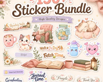150+ Digital Planner Stickers Bundle, GoodNotes Stickers PNG, Cute Kawaii Icons, Budget Meal Study Self Care Stickers