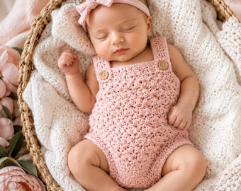 Baby Romper Crochet Pattern PDF – Knit-Look Overalls, Newborn to 12 Months, Unisex, Easy Instant Download