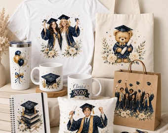 Graduation 2026 Clipart Bundle: Graduate Girls, Caps & Gowns, Diploma Teddy Bear, Blonde PNG, Digital Download