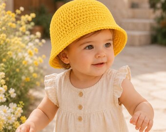 Baby Bucket Hat Crochet Pattern PDF, Easy Summer Sun Hat, Beginner-Friendly Cotton Design, Instant Download