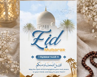 Tarjeta de Eid Mubarak personalizada - Plantilla de felicitación islámica editable, imprimible, descarga digital instantánea