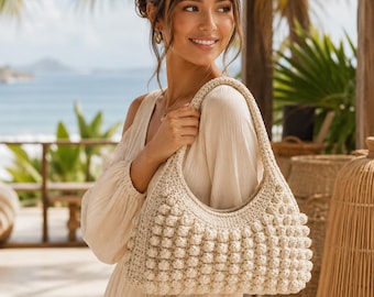 Bobble Stitch Crochet Shoulder Bag Pattern – DIY Boho Handbag Tutorial, Beginner-Friendly Printable PDF