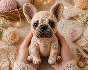 French Bulldog Crochet Pattern PDF - Amigurumi Dog Plush Toy, Beginner Friendly DIY Stuffed Animal, Instant Download