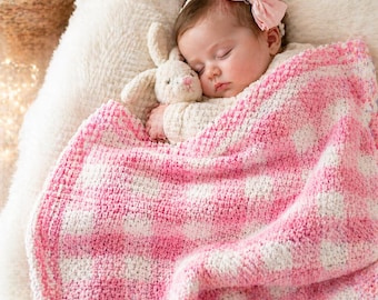 Crochet Pink Gingham Blanket Pattern PDF - Easy Baby Afghan Throw, Beginner-Friendly, Instant Download