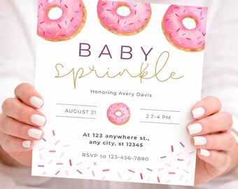 Sprinkled with Love Donut Baby Sprinkle Invitation, Editable Template, Gender Neutral Baby Shower, Instant Download Printable