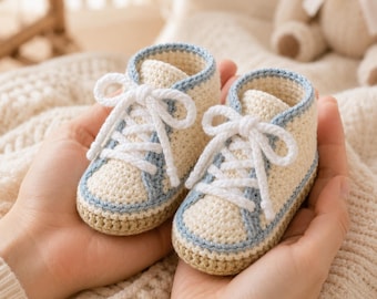 Crochet Pattern: Baby Basketball Sneaker Booties, High-Top Shoes, Sizes Newborn–3M, Easy PDF Download