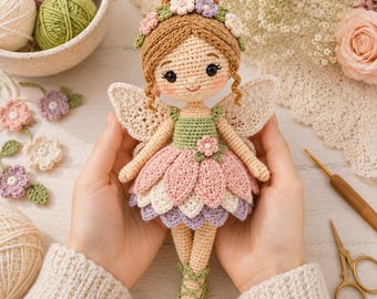 Flower Fairy Amigurumi Crochet Doll Pattern PDF, Beginner-Friendly Plush Toy Tutorial, US Terms, Digital Download