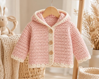 Crochet Baby Jacket with Hood Pattern – Granny Square Hooded Cardigan, Toddler Sweater PDF, Instant Download