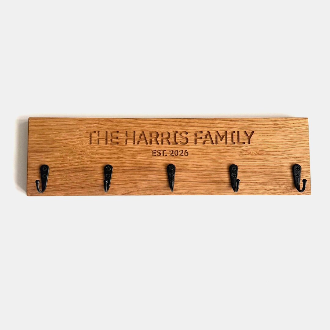 Personalised Family Key Holder – Custom Oak Housewarming Gift – New ...