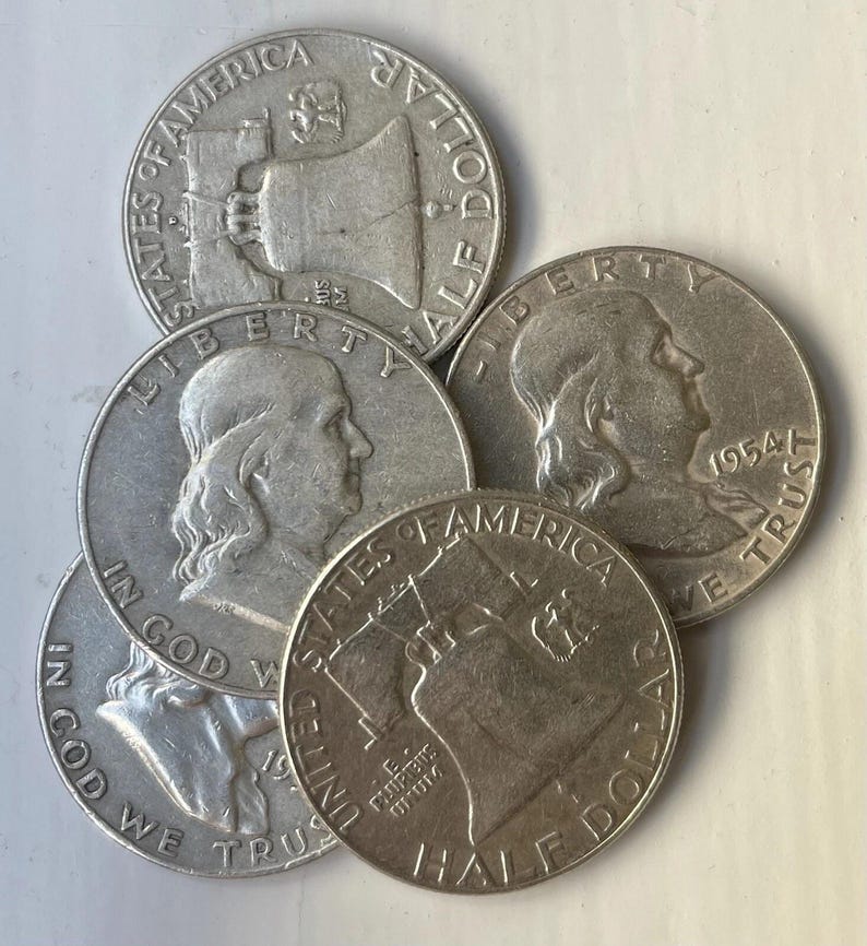 Franklin Half Dollar Set (5) – 90% Silver US Coins – Vintage Coin Lot ...