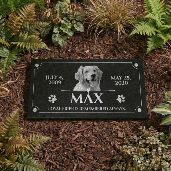 Personalized Black Granite Pet Memorial Stone with Photo, Custom Engraved Dog or Cat Headstone, Garden Grave Marker for Beloved Pet
