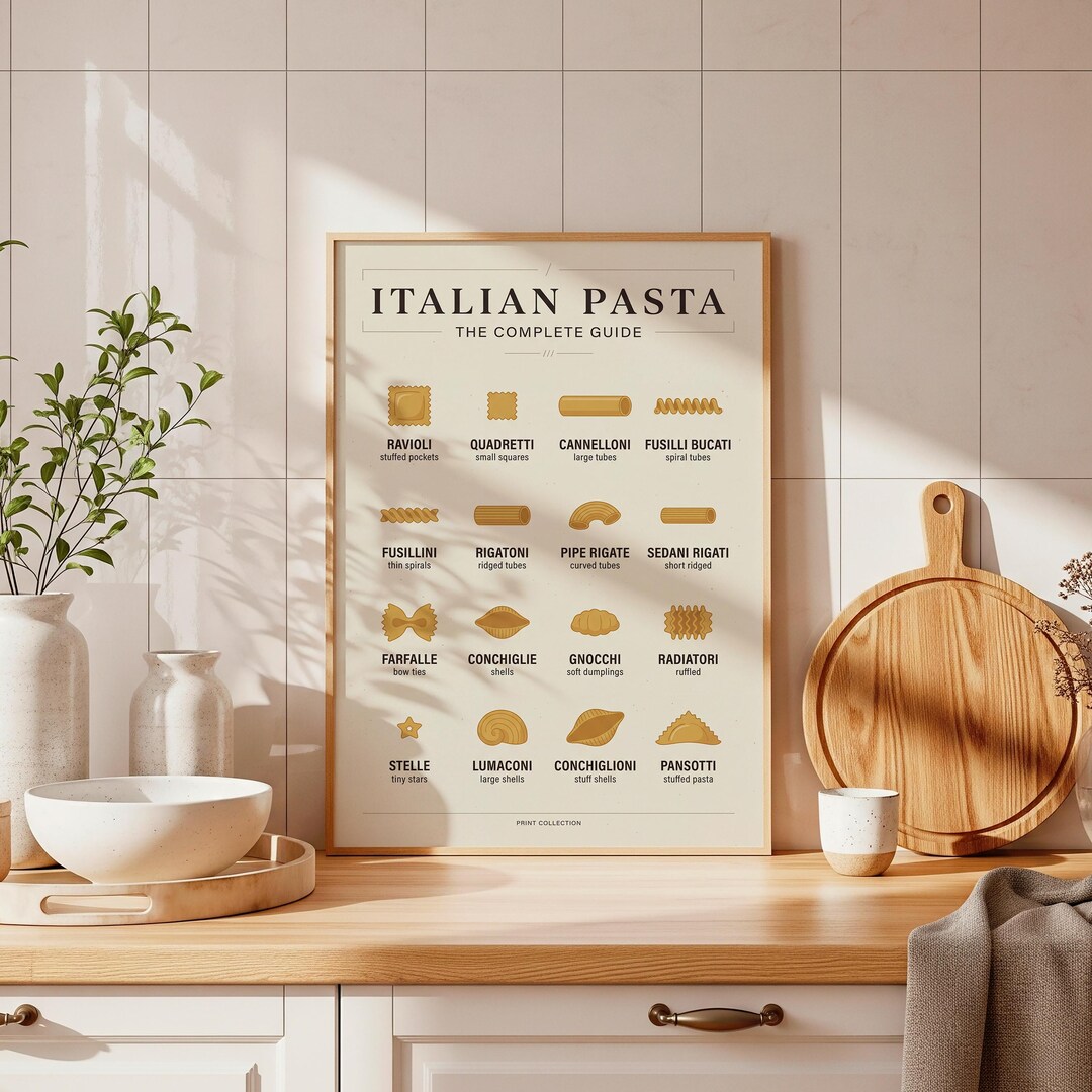 Printable Pasta Chart.pdf Italian Pasta Guide Poster | Food Chart Illustration | Kitchen Wall Art ...