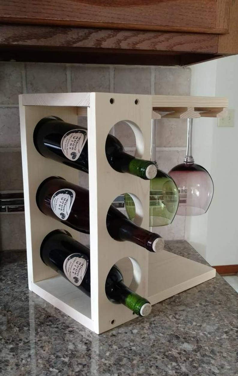 Wine Rack With Stemware Holder Countertop Model Wood Pine Or Etsy